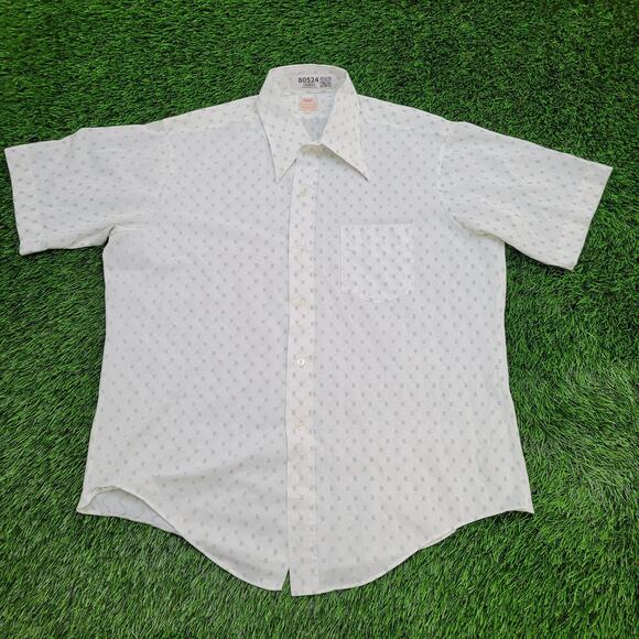 Vintage Polka AOP Button Shirt XL 24x30 White Green - Picture 1 of 10